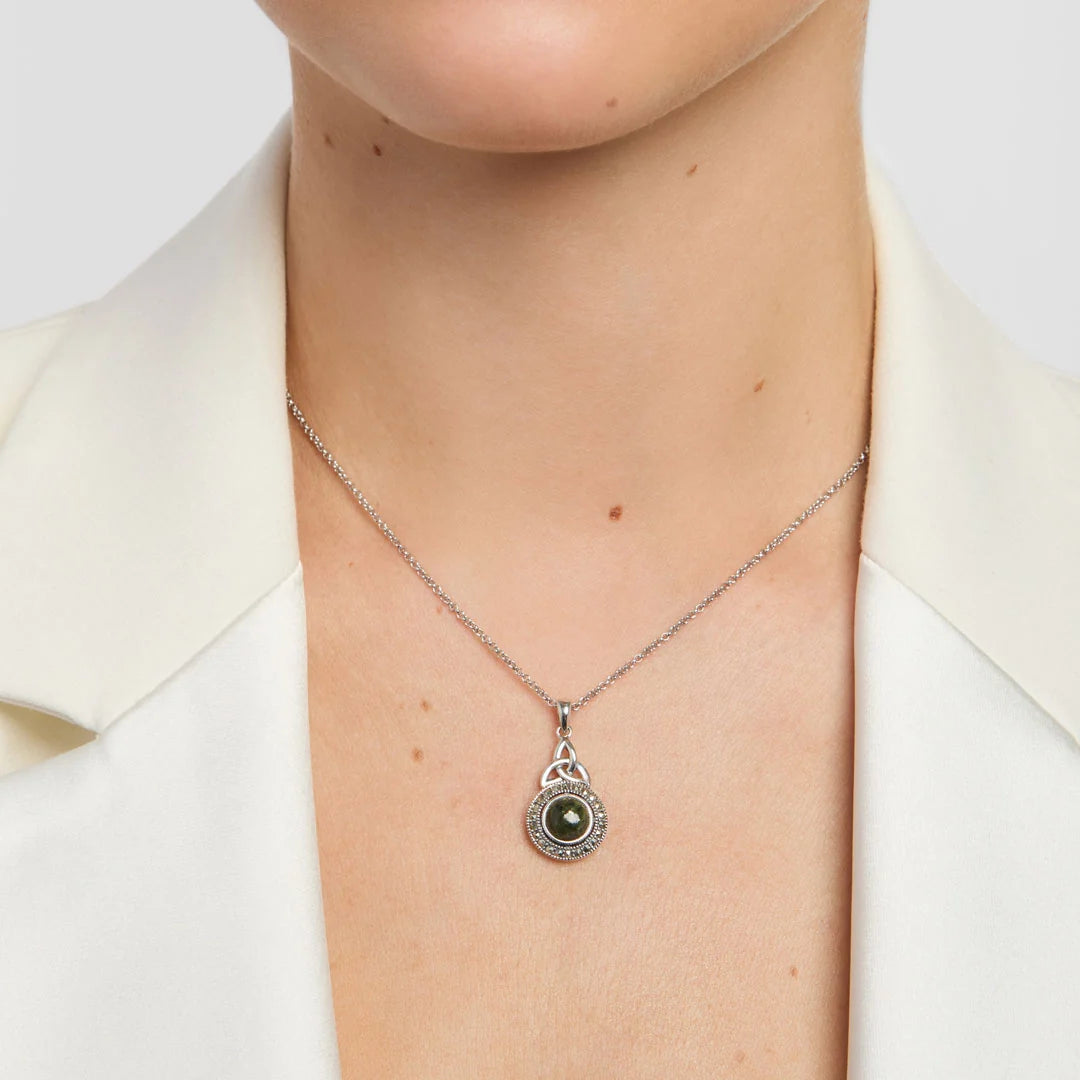 Sterling Silver Marble & Marcasite Trinity Necklace