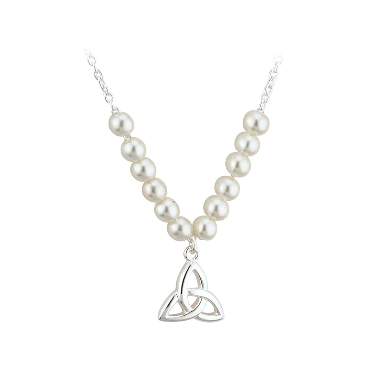 Little Tara Communion Rhodium Plated Pearl Trinity Knot Communion Necklet