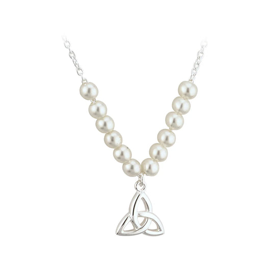 Little Tara Communion Rhodium Plated Pearl Trinity Knot Communion Necklet